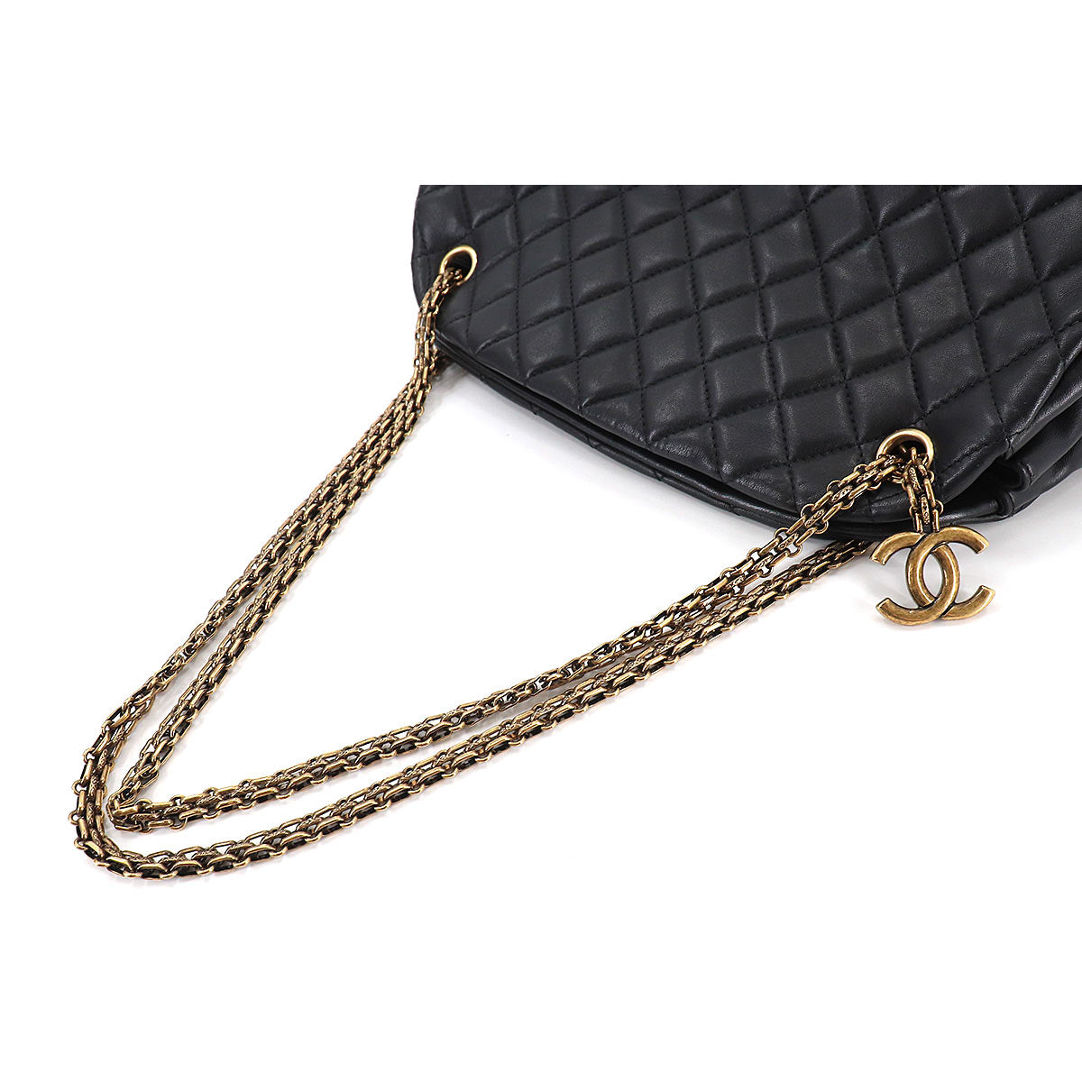 Chanel Mademoiselle Bowling Chain Shoulder Bag Leather Black