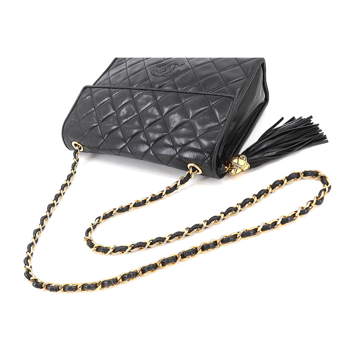 Chanel Matelasse Chain Shoulder Bag Leather Black Gold Metal Fittings