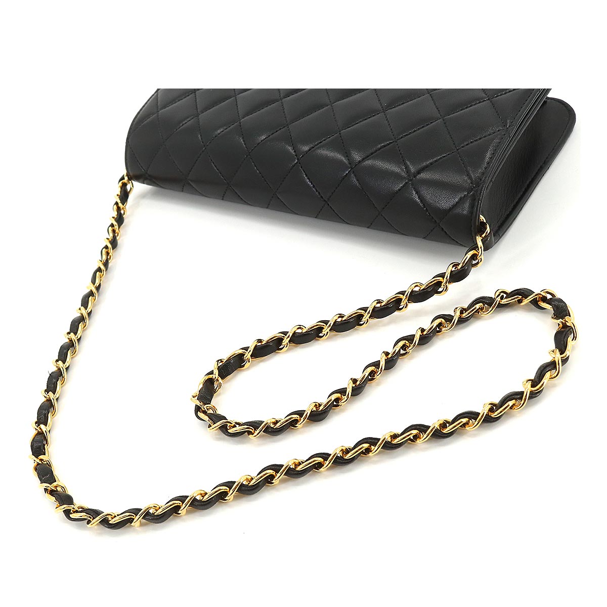 Chanel Matelasse Chain Shoulder Bag Leather Black Gold Hardware Push Lock