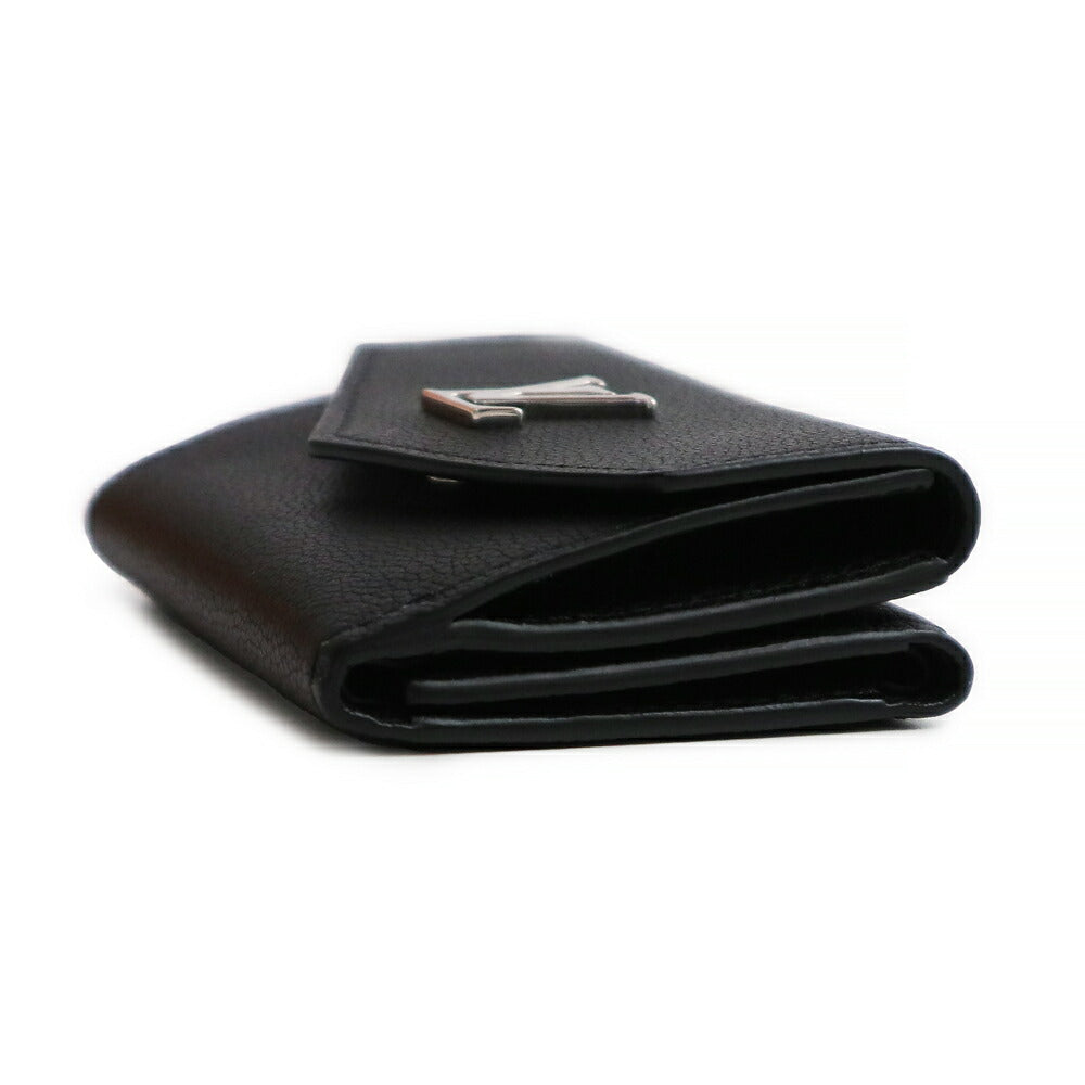 Louis Vuitton Portefeuille Lock Mini Compact Tri-fold Wallet Calf Leather Noir Black
