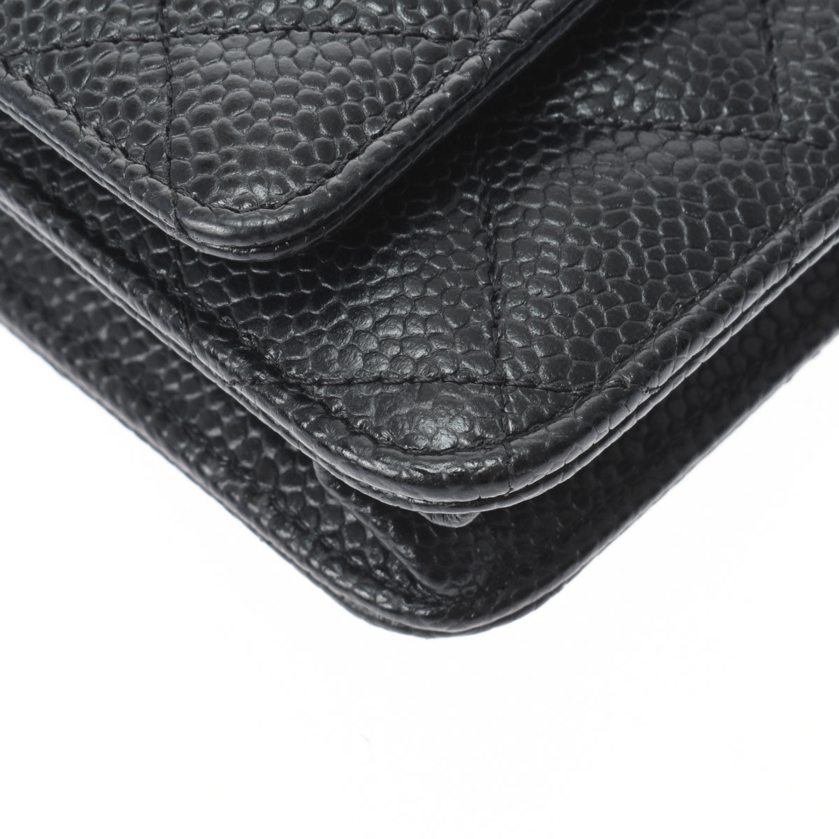 Chanel Matelasse Chain Wallet Black Silver Hardware Grained Calfskin Shoulder Bag