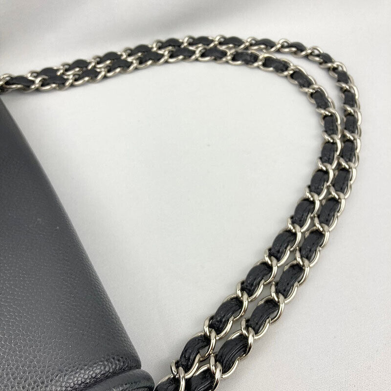 Chanel Half Moon Chain Shoulder Bag Black Silver Hardware Caviar Skin