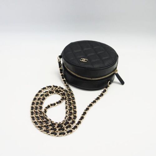 Chanel Matelasse Round Chain Pouch Shoulder Bag Black