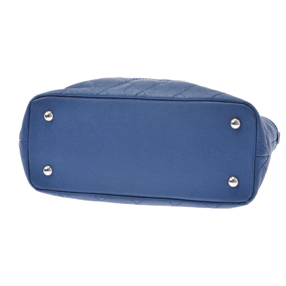 Chanel Matelasse Chain Tote Blue Silver Hardware Caviar Skin Bag