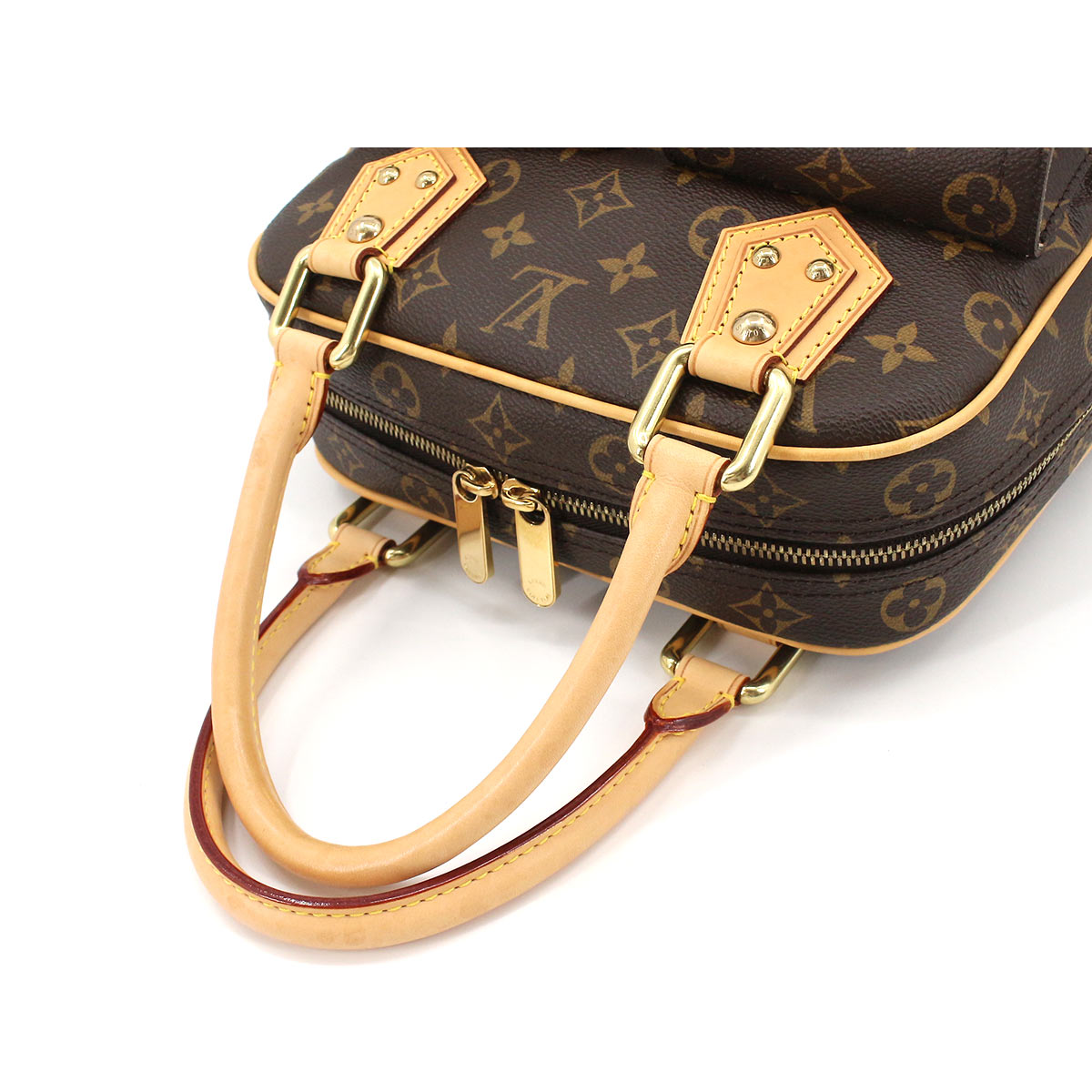 Louis Vuitton Monogram Manhattan PM Handbag Brown Gold Hardware