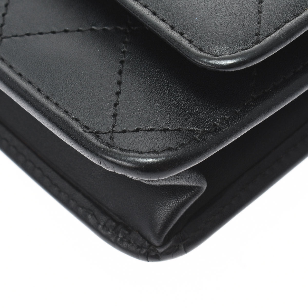 Chanel Cambon Line Black Silver Hardware Calfskin Chain Wallet