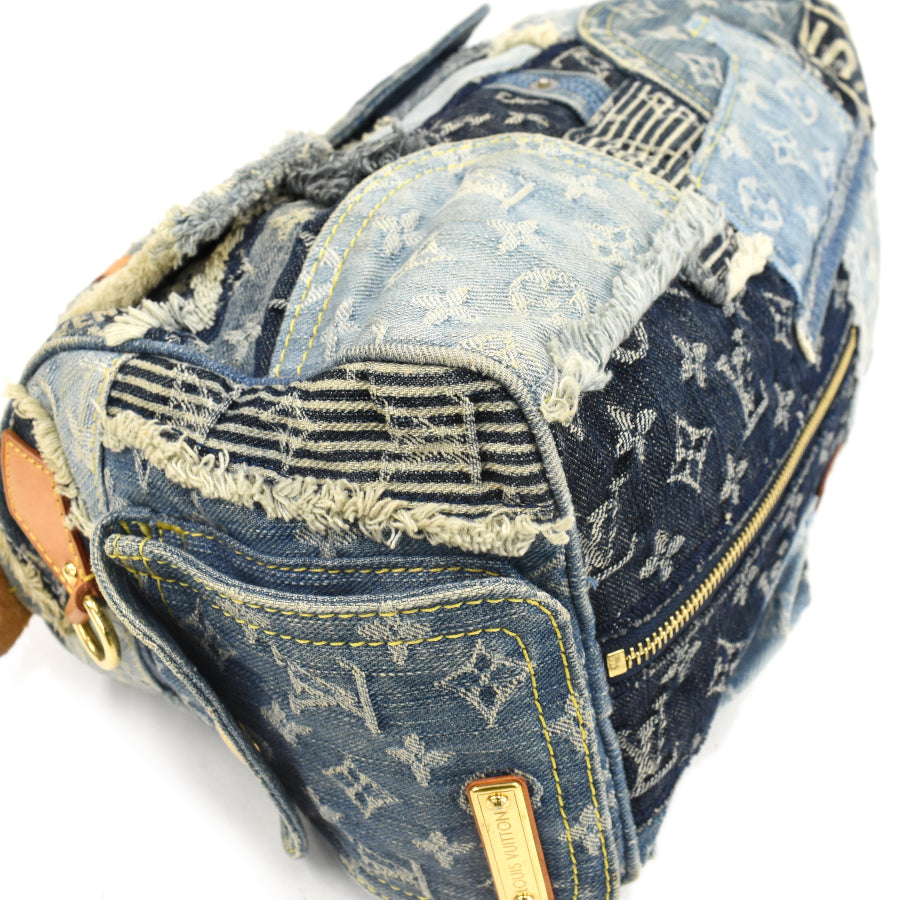Louis Vuitton Speedy 30 Handbag Monogram Denim Patchwork Blue
