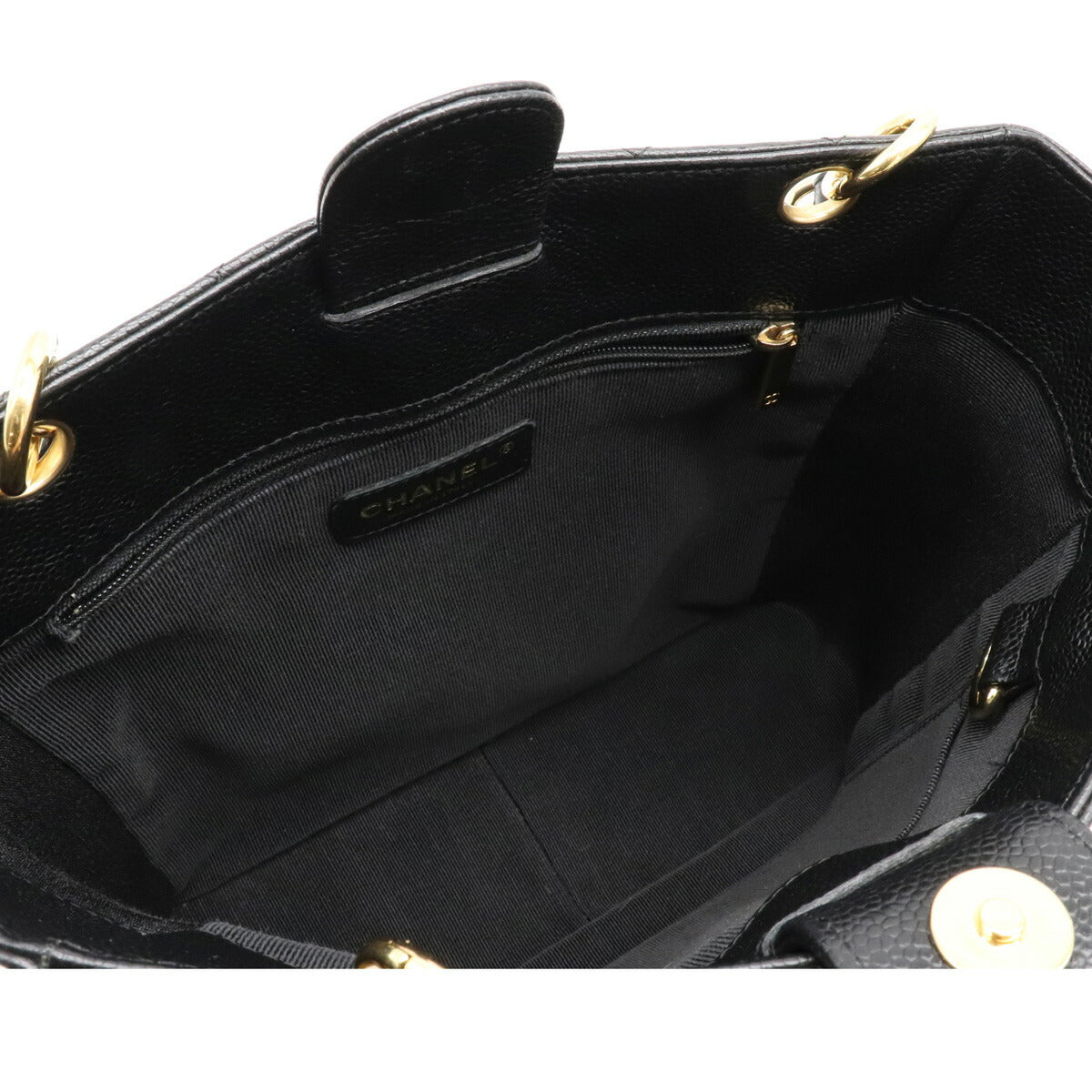 Chanel PST Matelasse Coco Mark Chain Tote Bag Caviar Skin Black Gold