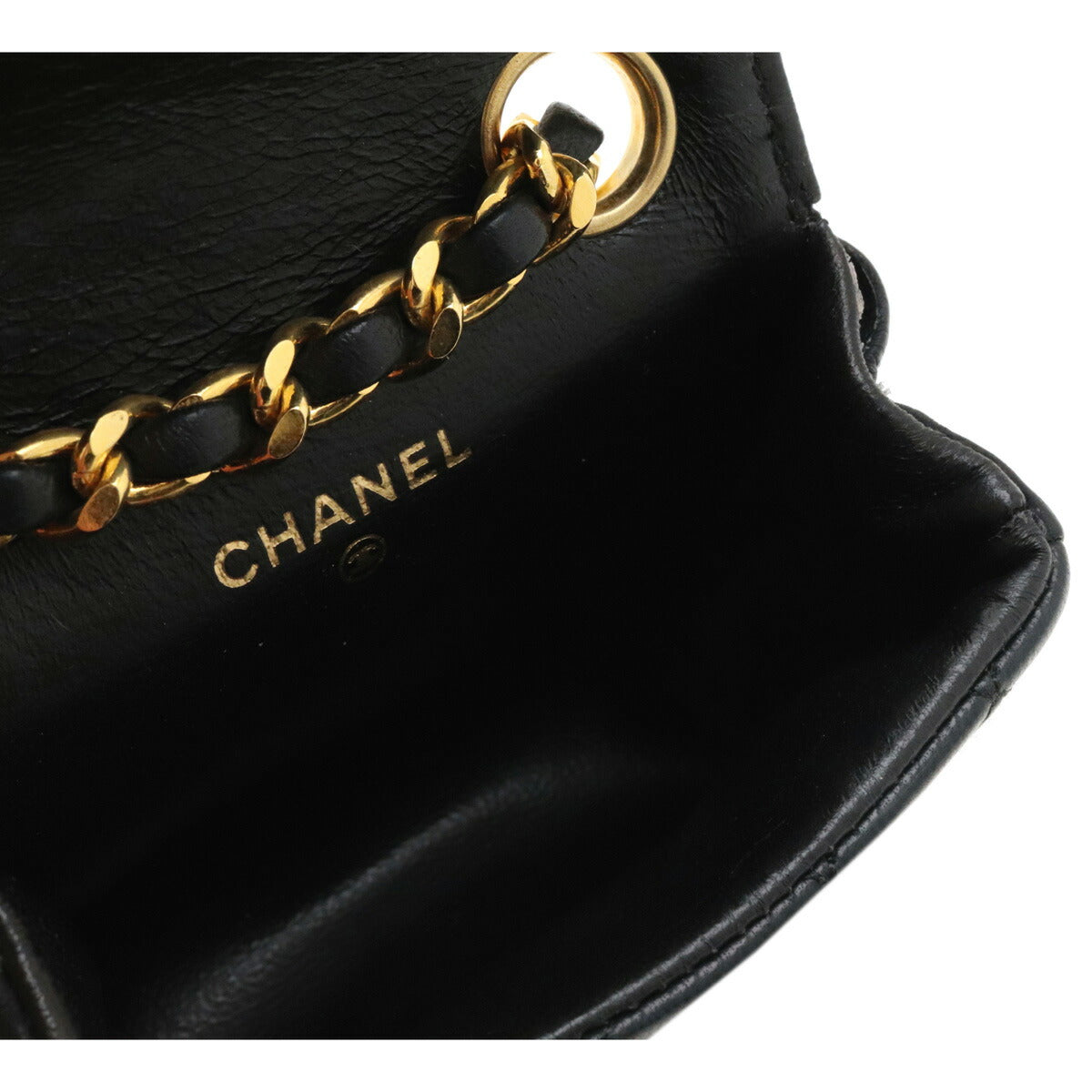 Chanel Mini Matelasse Coco Mark Chain Bag Charm Leather Black Gold