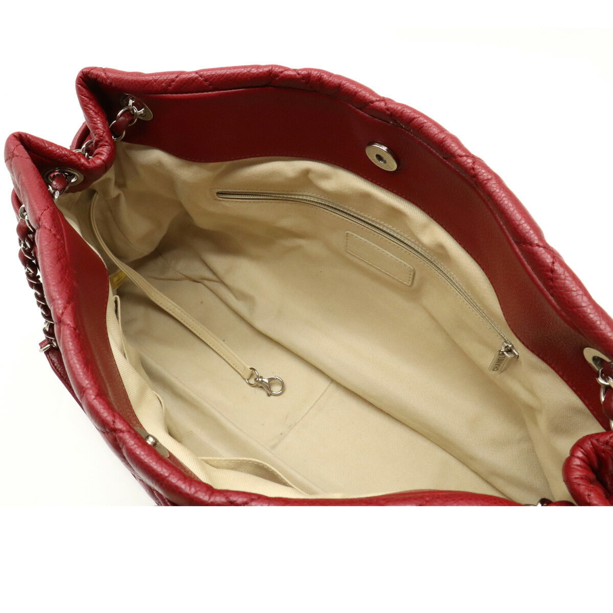 Chanel Matelasse Caviar Skin Here Mark Chain Tote Bag Leather Red Silver