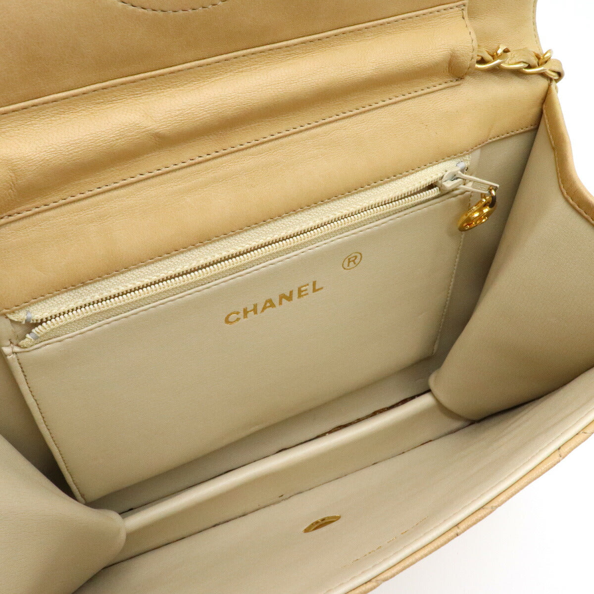 Chanel Matelasse Coco Mark Chain Semi-Shoulder Lambskin Beige Gold