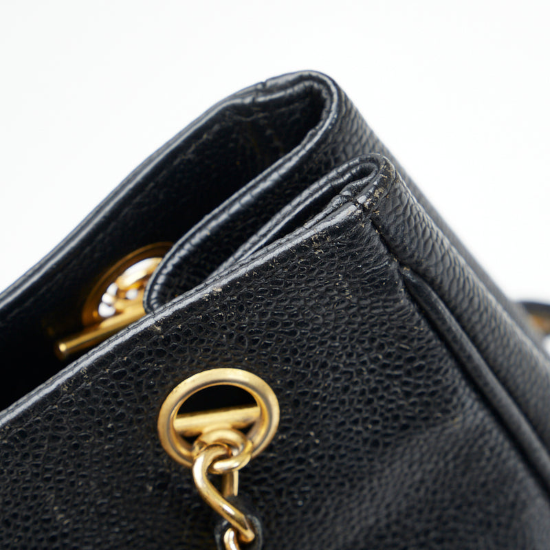 Chanel Coco Mark Handbag Tote Bag Black Gold