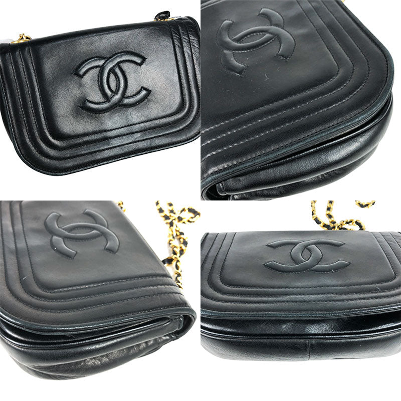 Chanel Coco Mark Chain Hardware Shoulder Bag Black Gold