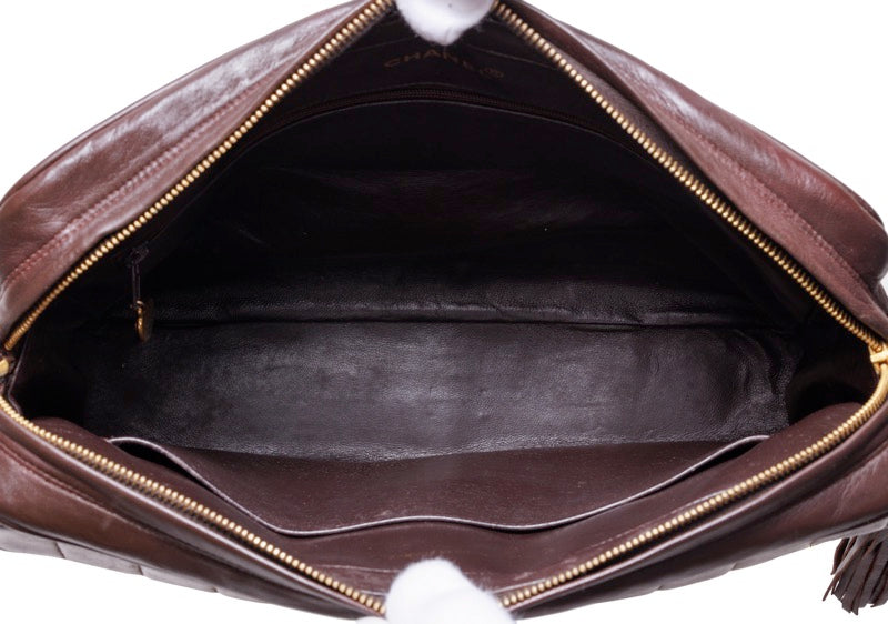 Chanel Mademoiselle Chain Shoulder Bag Lambskin Brown Gold Hardware