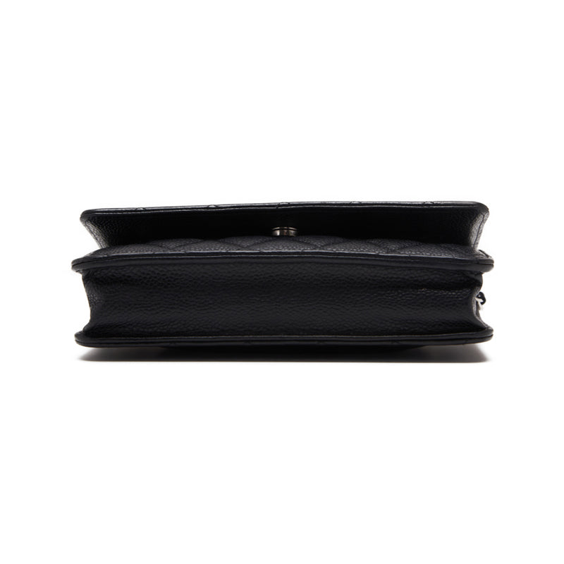 Chanel Matelasse Chain Wallet Silver Hardware Black