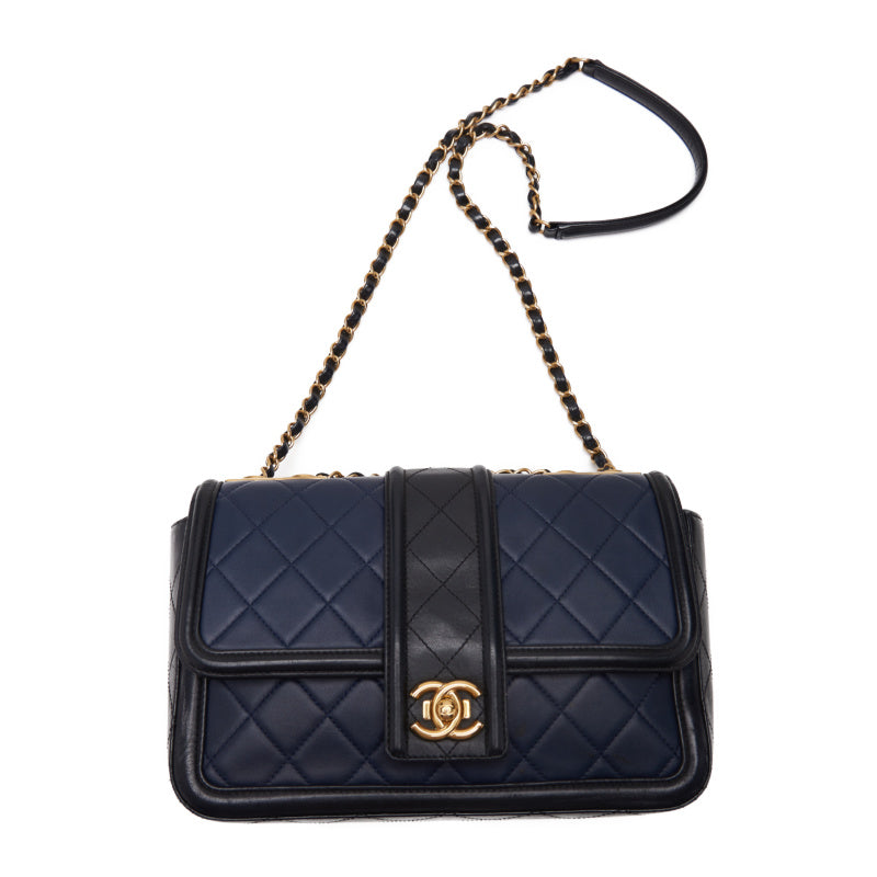 Chanel Chain Calfskin Gold Hardware Mini Shoulder Bag Navy Black