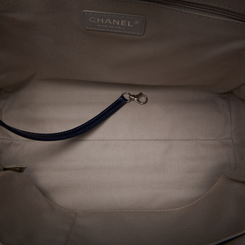 Chanel Deauville Double Chain Calf Navy Tote Bag