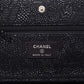 Chanel Floral Pattern Chain Wallet Leather Black