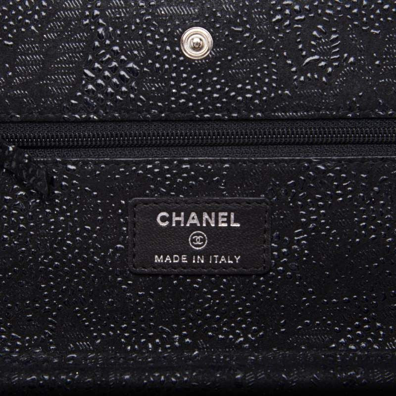 Chanel Floral Pattern Chain Wallet Leather Black
