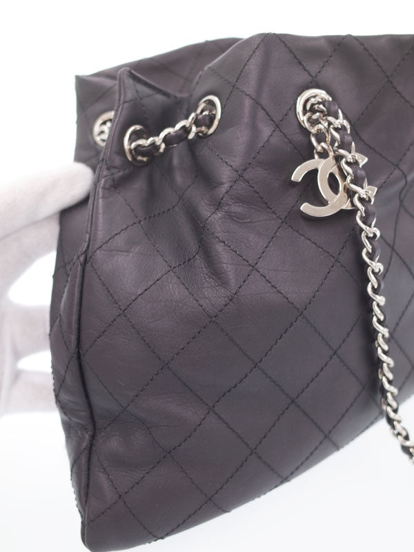 Chanel Matelasse Drawstring Type Chain Semi-Shoulder Bag Black