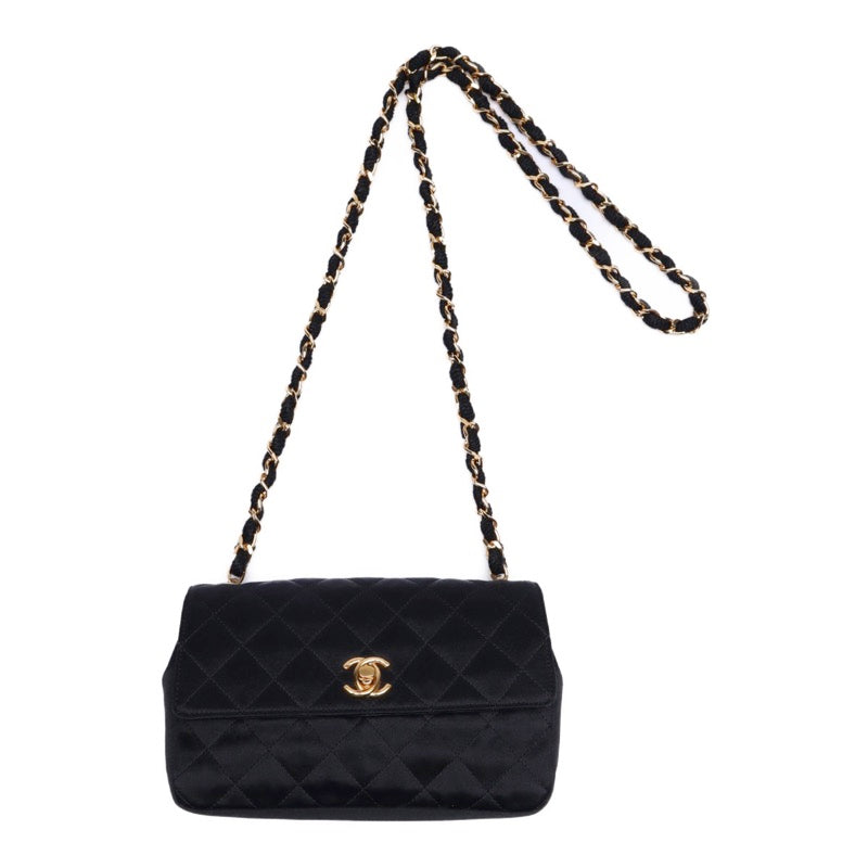 Chanel Mini Matelasse Single Flap Chain Satin Black