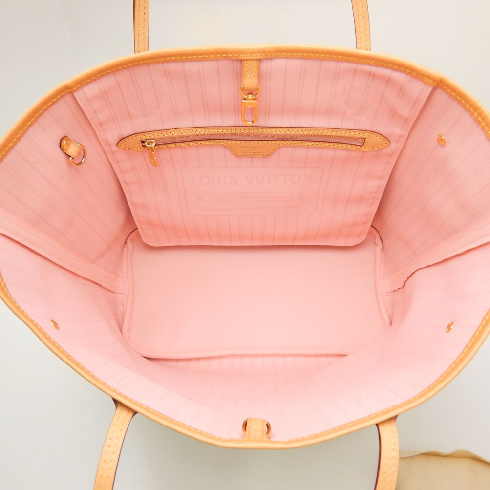 Louis Vuitton Damier Azur Neverfull MM Rose Ballerine Tote Bag