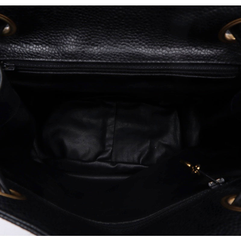 Chanel Round Flap Chain Backpack Caviar Skin Black