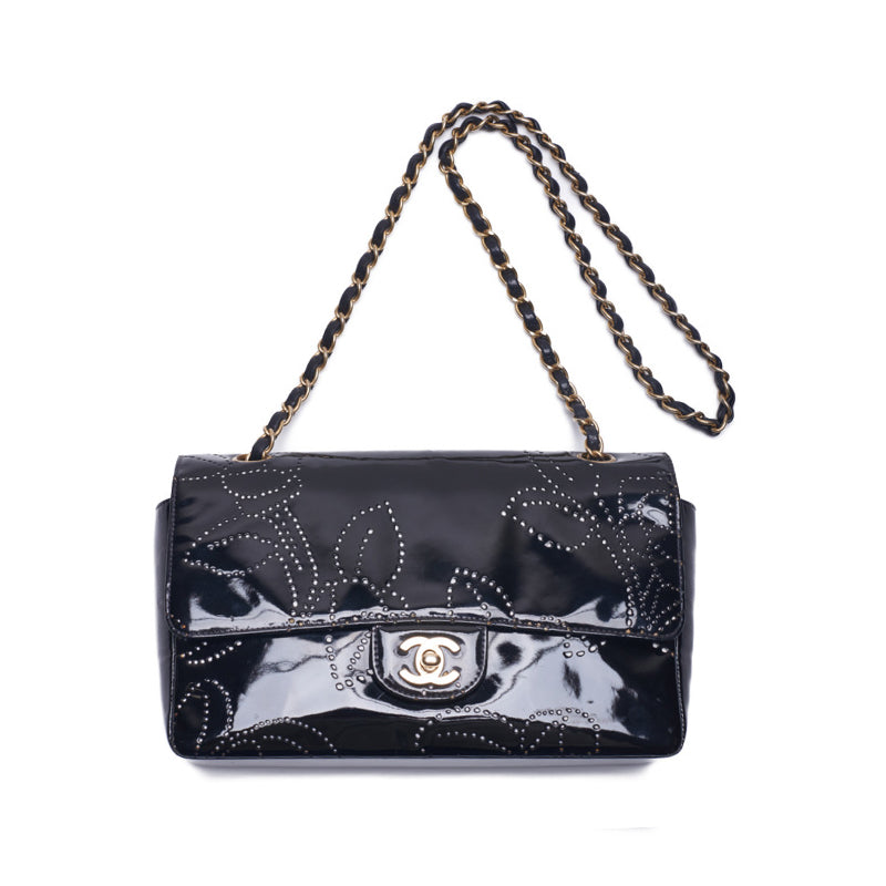 Chanel Camellia Punching Design Chain Enamel Black