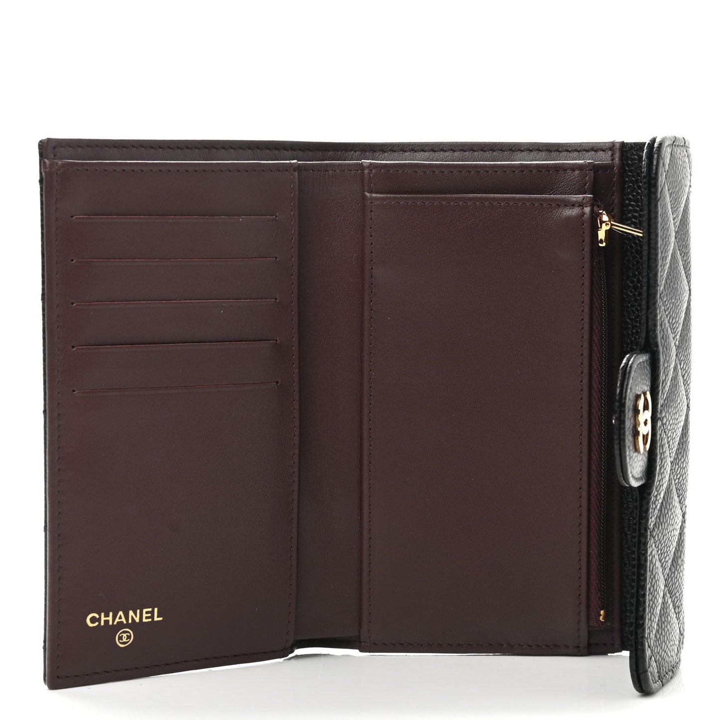 Caviar Quilted Medium Flap Wallet Black
