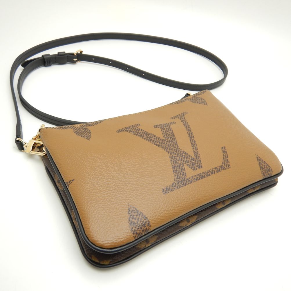 Louis Vuitton Monogram Pochette Double Zip Diagonal Shoulder Brown