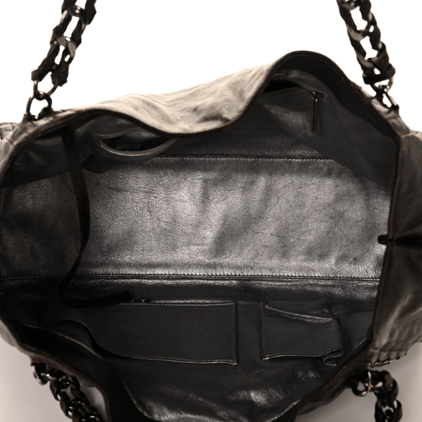 Glazed Caviar East West Modern Chain Tote Brown
