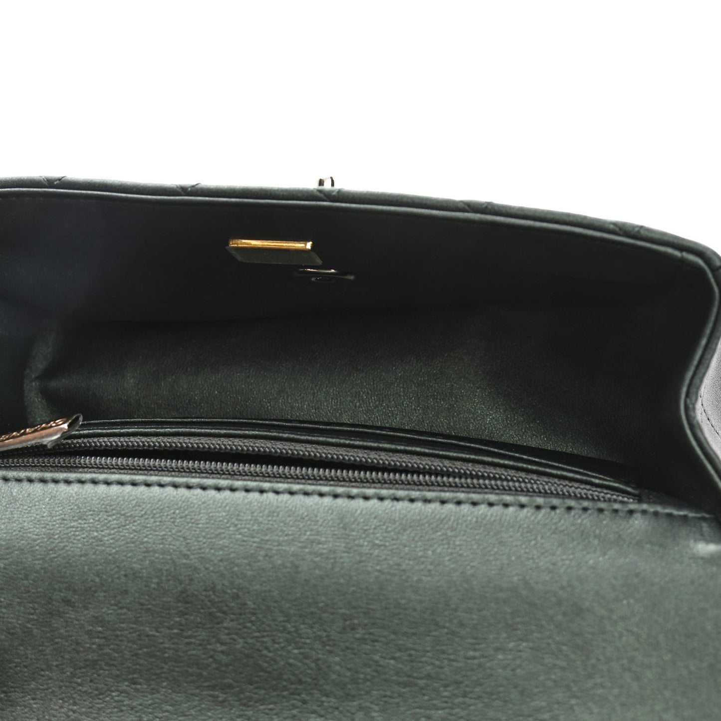 Chanel Iridescent Lambskin Quilted Mini Top Handle Rectangular Flap Dark Green