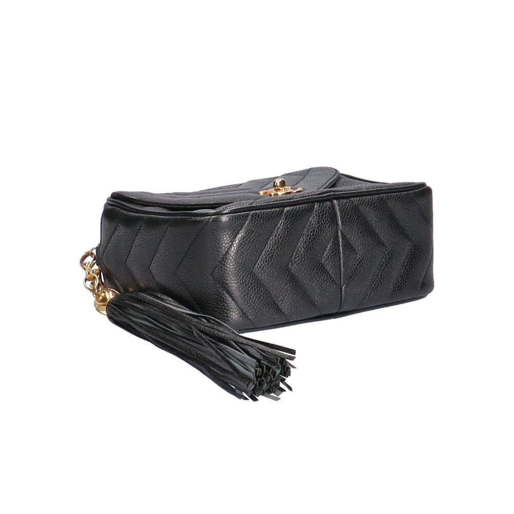 Chanel Tassel Chain Shoulder Bag Matte Caviar