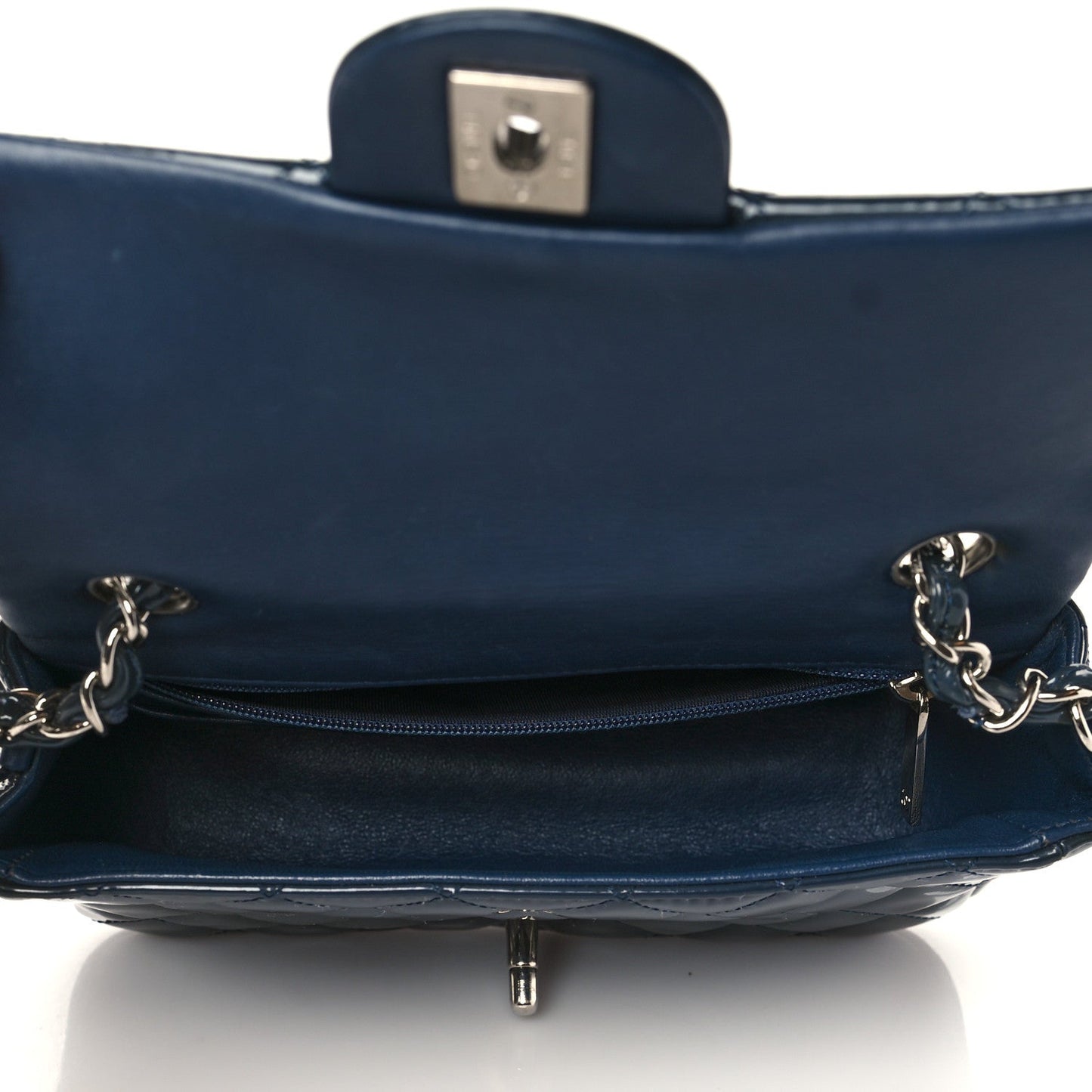 Chanel Patent Calfskin Quilted Mini Rectangular Flap Navy Blue