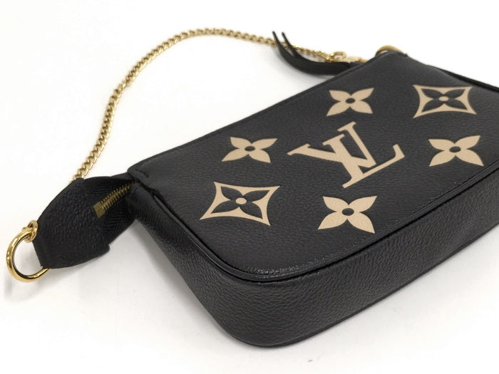 Louis Vuitton Mini Pochette Pouch Monogram Emplant Black Beige