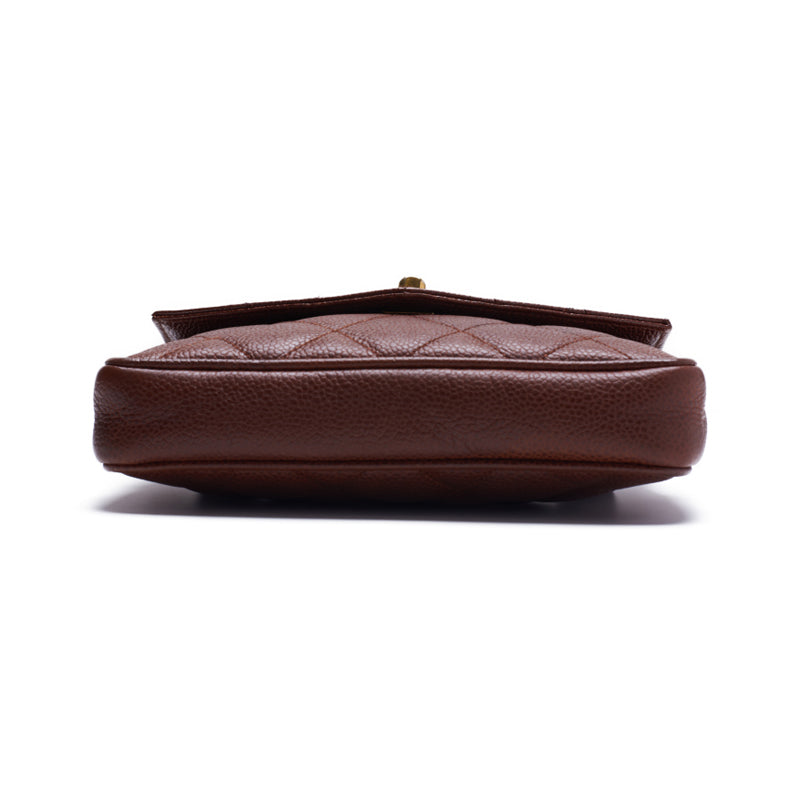 Chanel Mini Matelasse V Flap Waist Pouch Caviar Skin Brown