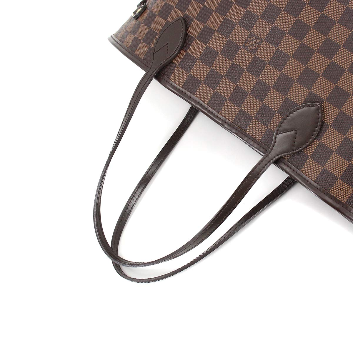 Louis Vuitton Damier Neverfull MM Tote Bag Ebene Brown Red Gold Hardware