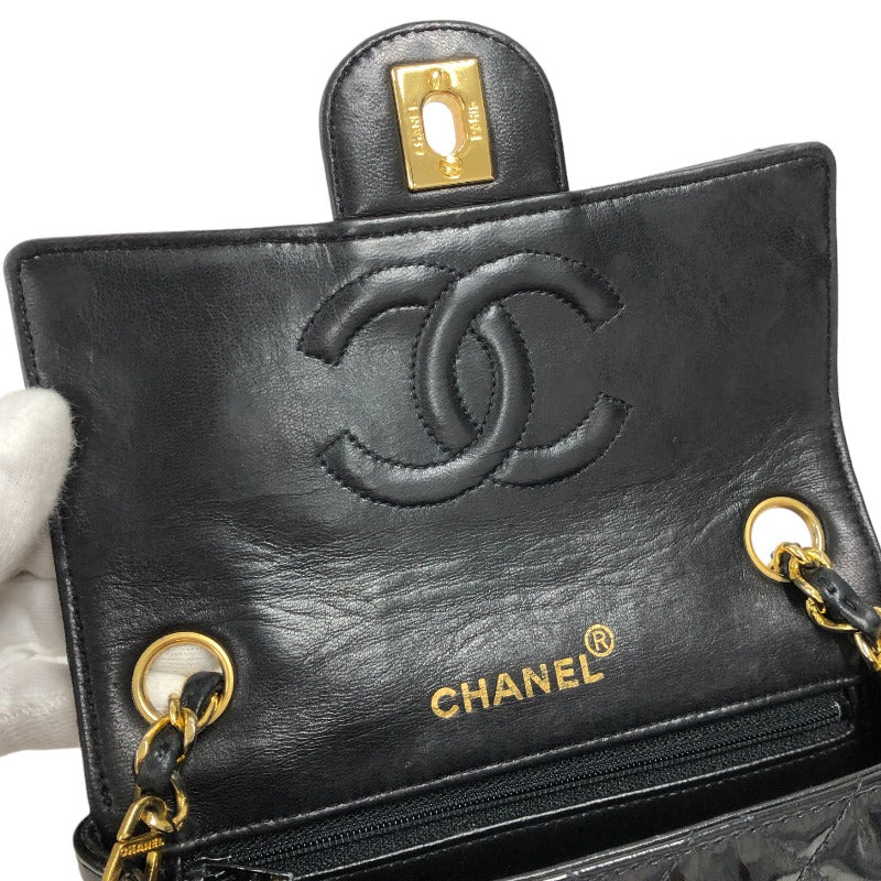 Chanel Mini Matelasse Gold Patent Shoulder Bag Black