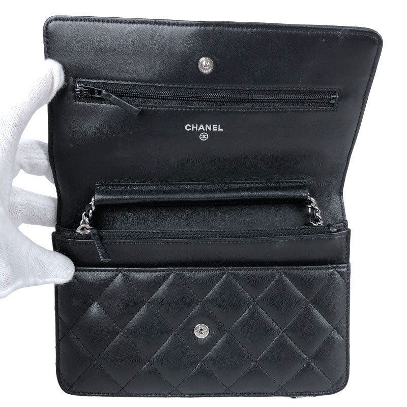 Chanel Classic Chain Wallet Shoulder Bag Black Silver