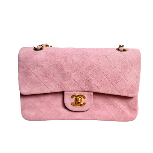 Chanel Classic Flap   Small Pink Suede Leather with 24k Gold HW, 1991-1994