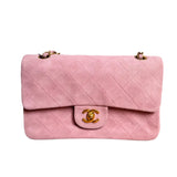 Chanel Classic Flap   Small Pink Suede Leather with 24k Gold HW, 1991-1994