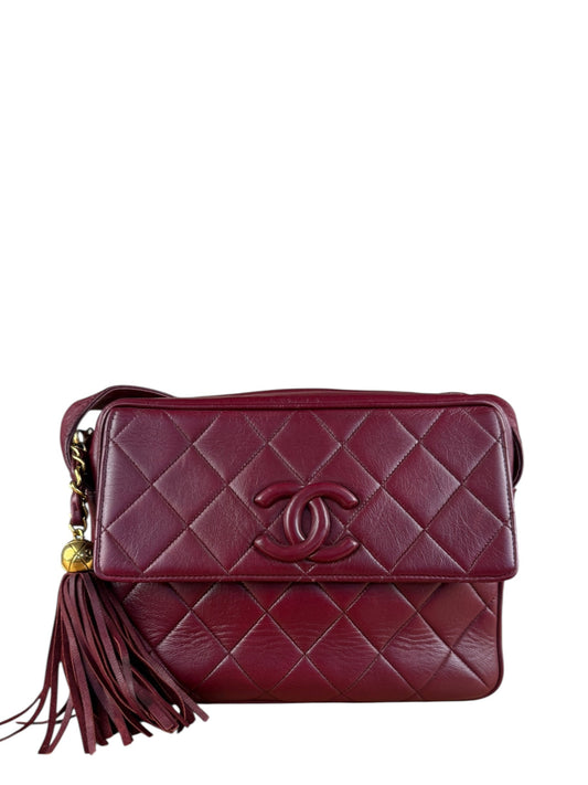 Chanel   Burgundy Quilted Leather CC Camera Bag