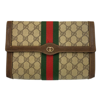Gucci GG Supreme Canvas Leather Clutch Bag