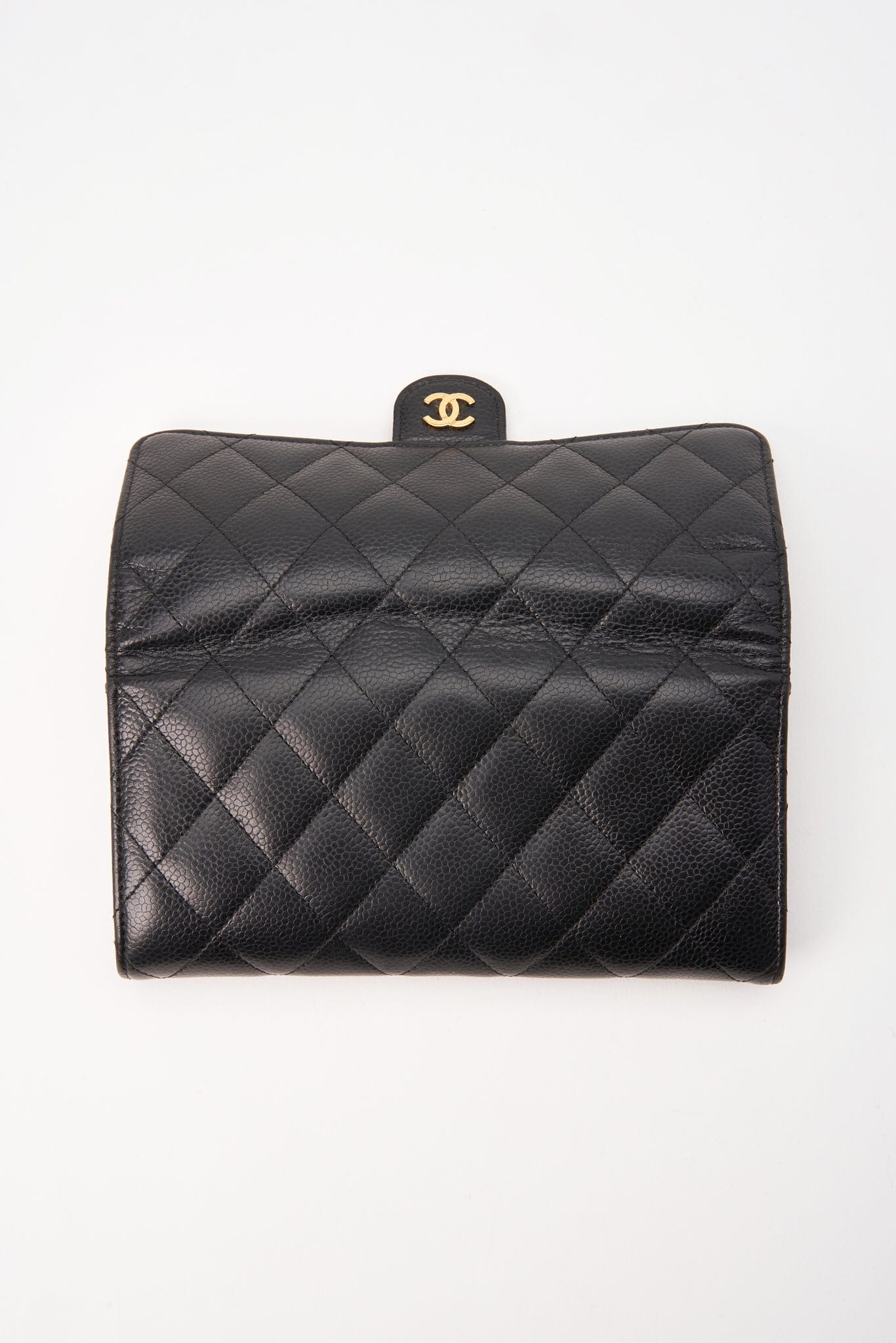 Chanel Black Caviar Leather Wallet With Chanel Box
