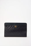 Chanel Navy Leather Clutch Bag With 24K Gold Plated Hardware