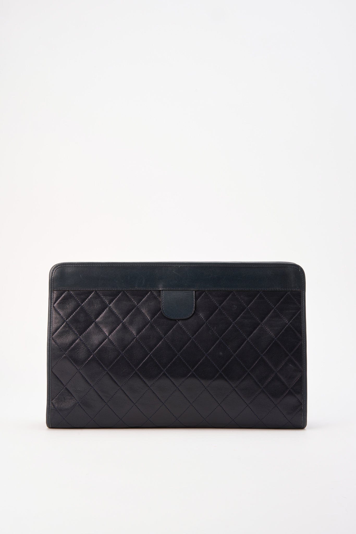 Chanel Navy Leather Clutch Bag With 24K Gold Plated Hardware