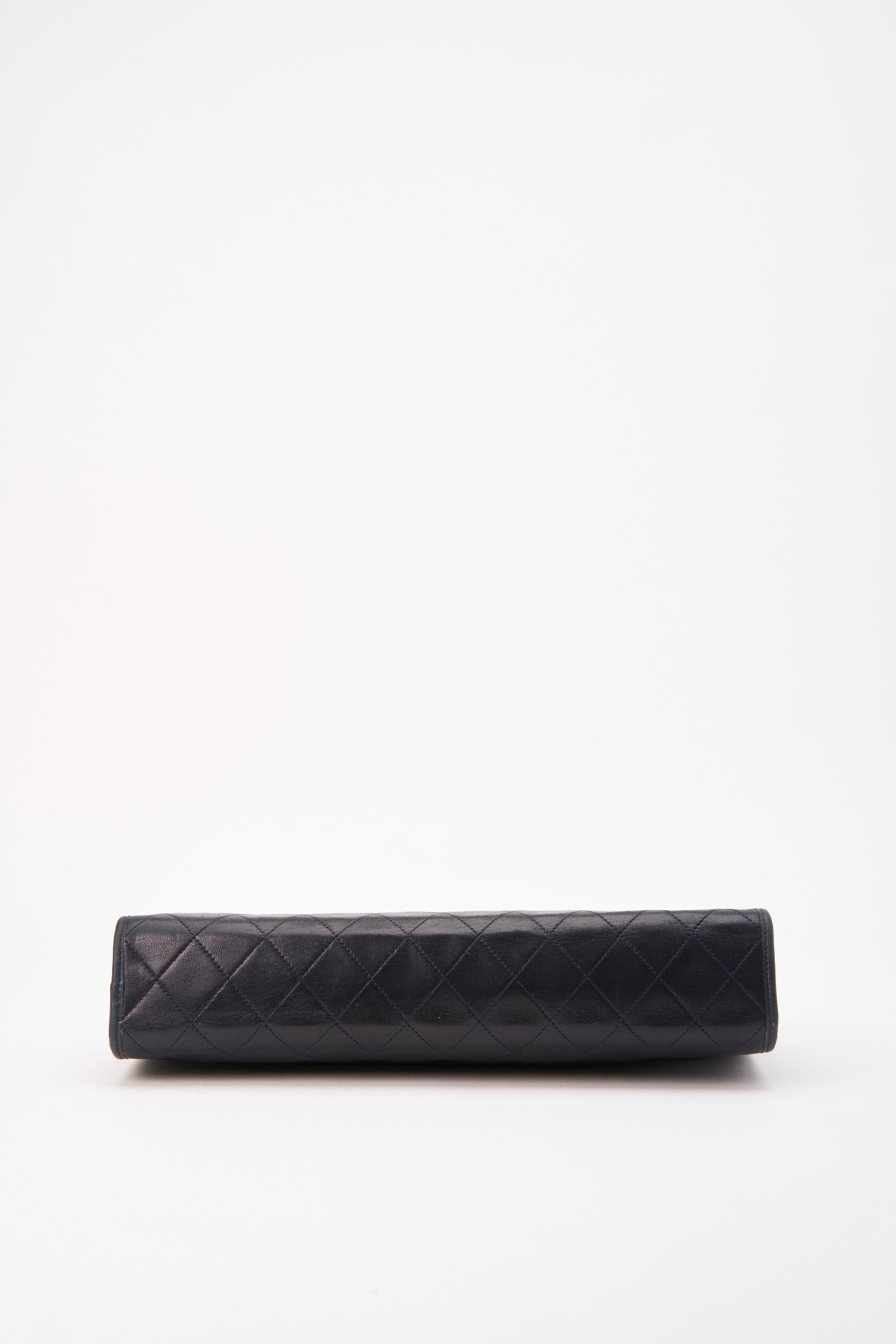 Chanel Navy Leather Clutch Bag With 24K Gold Plated Hardware