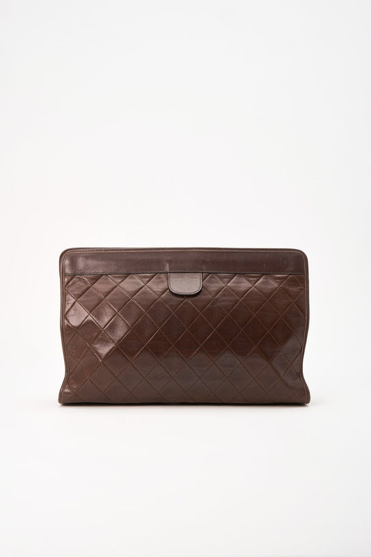 Chanel Brown Leather Clutch Bag With 24K Gold Plated Hardware