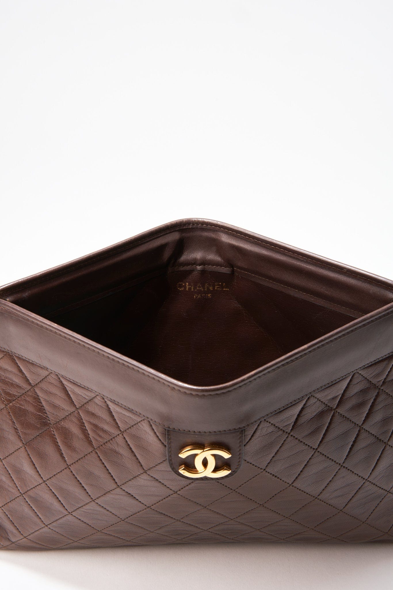 Chanel Brown Leather Clutch Bag With 24K Gold Plated Hardware