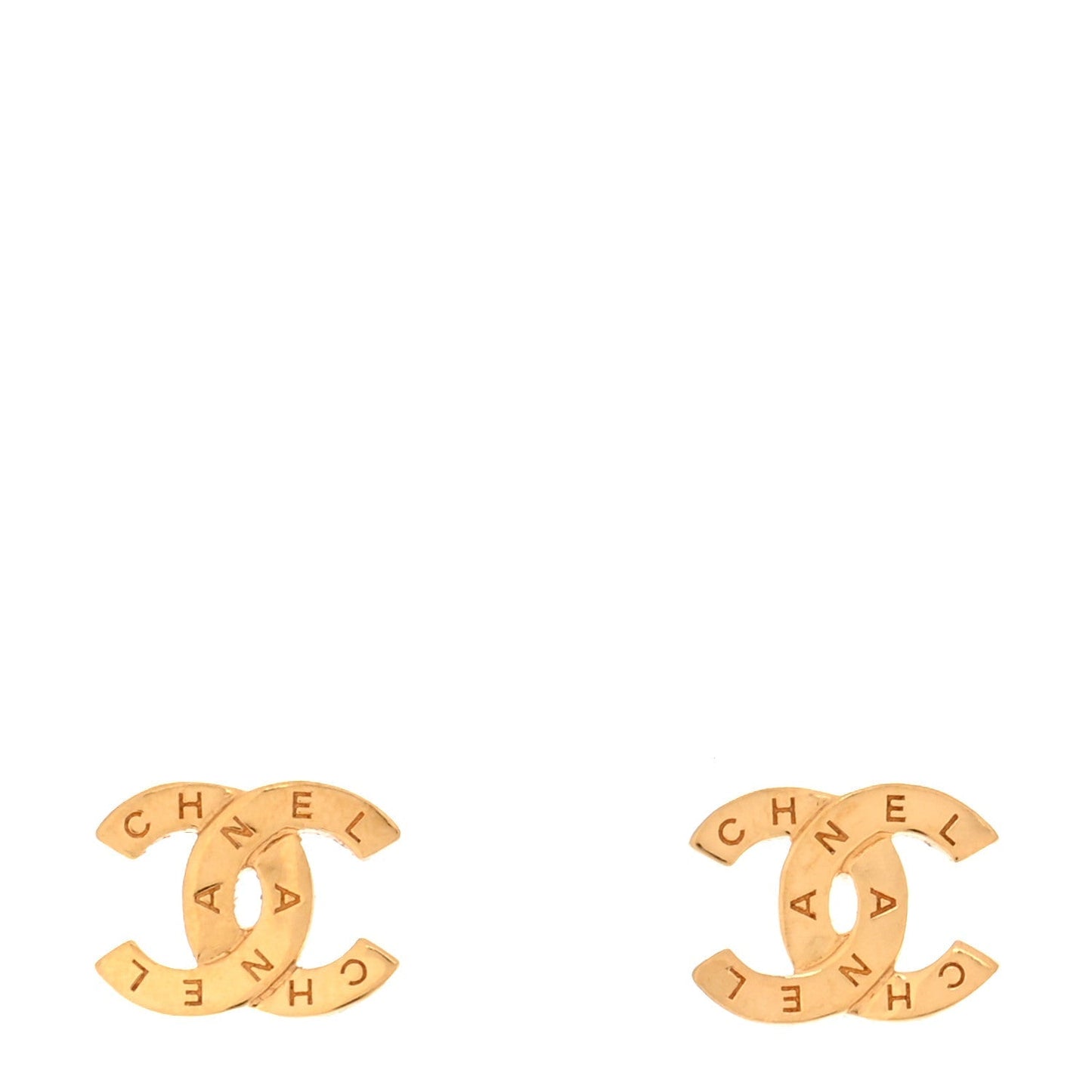 Amelia Metal CC Paris Button Stud Earrings Gold